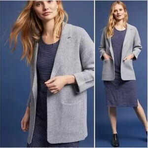 Anthropologie Moth Grey Knit Open Front sweater coat cardigan Sz S j crew